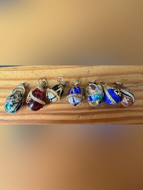 7 Silver/gold tone/ enamel/  faberge style egg pendants
